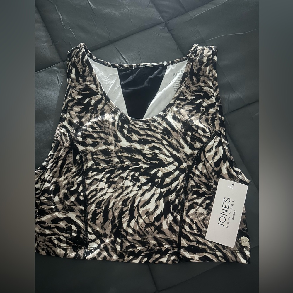 Jones New York Sport Classic Print Crop top Built In Bra Sports Tank! 1X